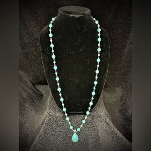 Long Beaded Necklace with Removable Sterling Silver Turquoise Pendant item#0032